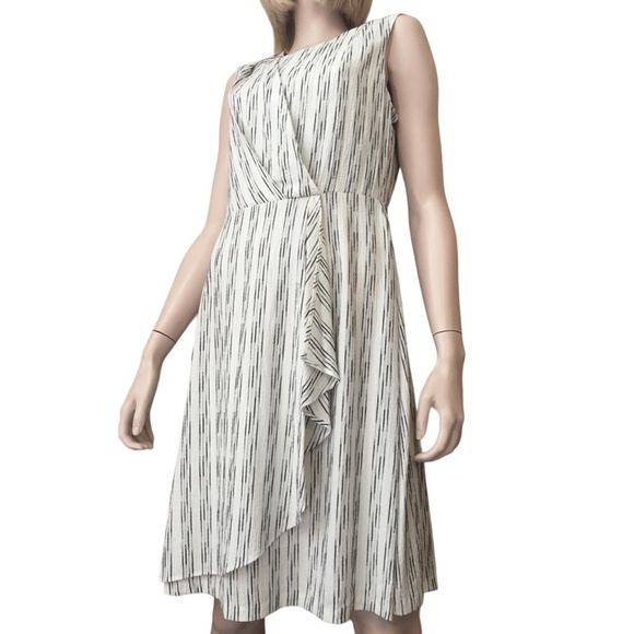 Calvin KLEIN Dress Rayon Blend Stripe Draped Pleated Ruffle Flounce Versatile - Picture 9 of 16